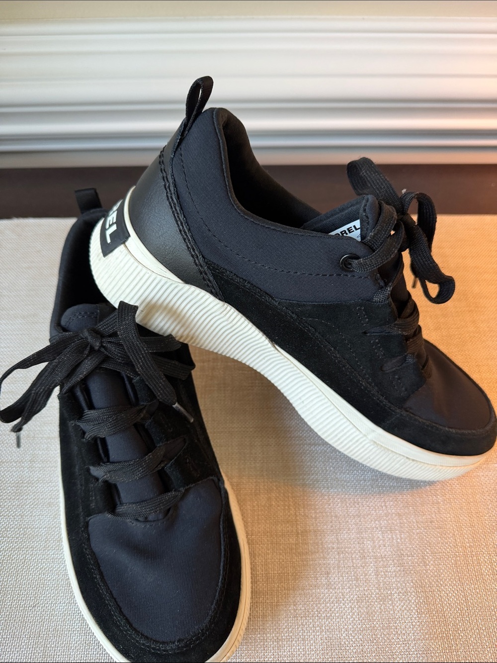 Sorel Black Platform Sneakers with Cream Sole